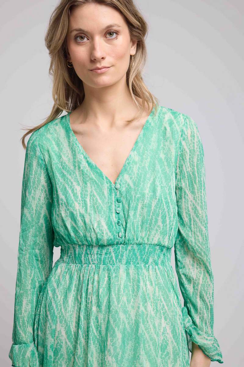 Robe Courte Manches Longues - Print Vert
