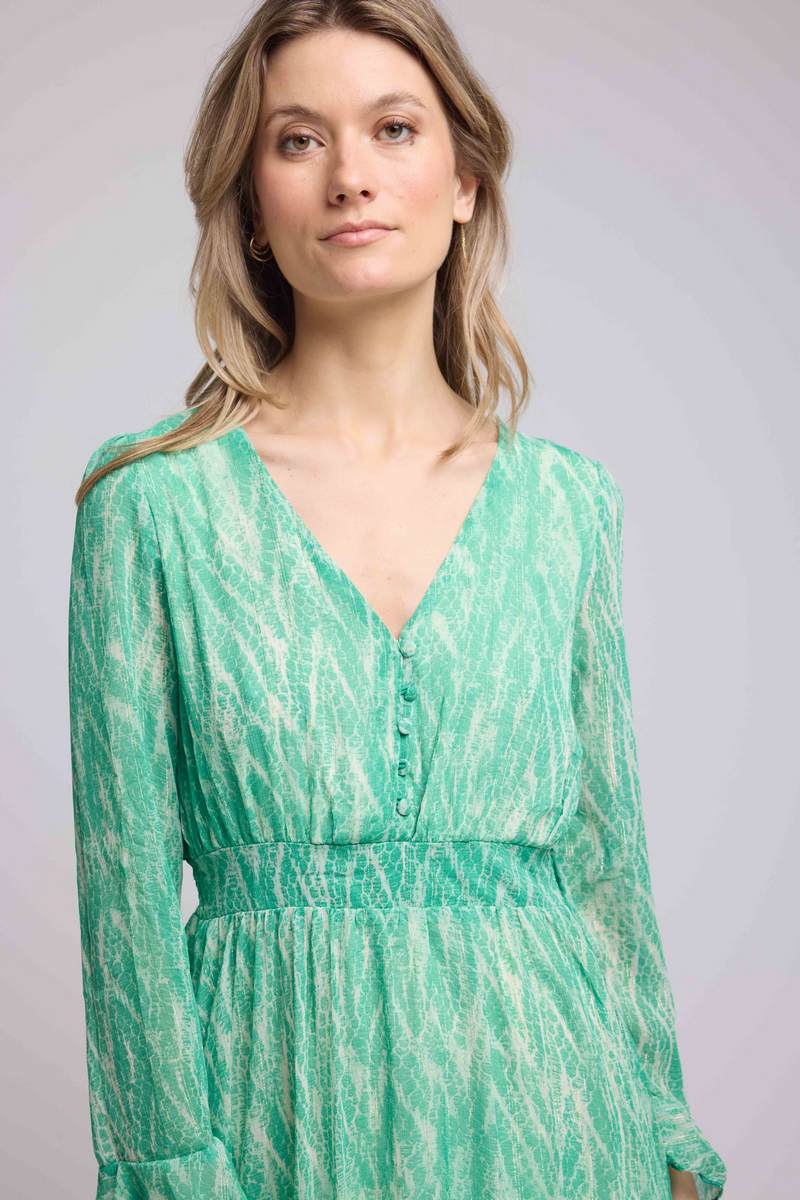 Robe Courte Manches Longues - Print Vert