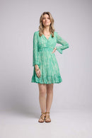 Robe Courte Manches Longues - Print Vert
