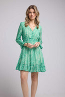 Robe Courte Manches Longues - Print Vert