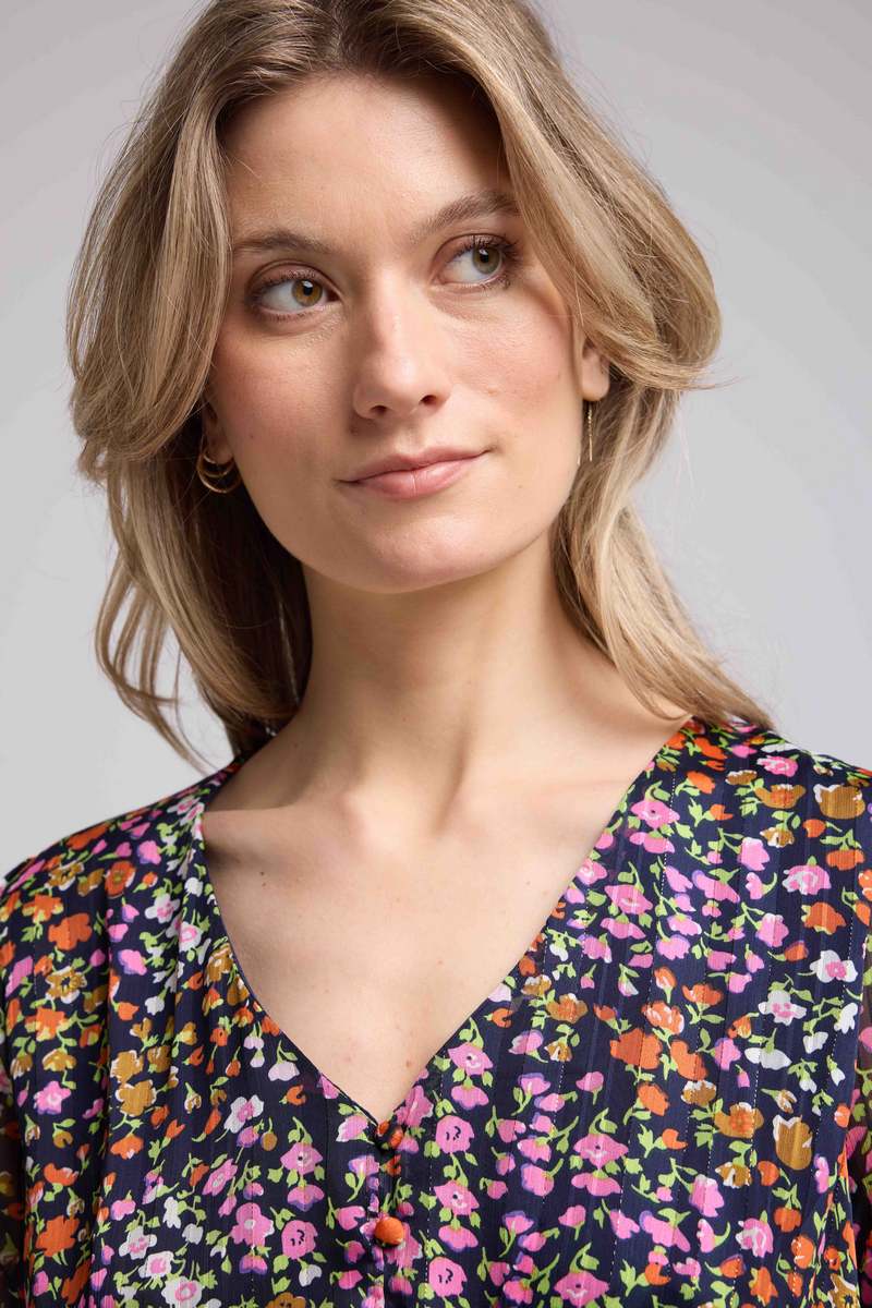 Robe Courte Manches Longues - Fleurs Multicolor