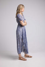 Robe Longue Manches Courtes - Serpent Bleu