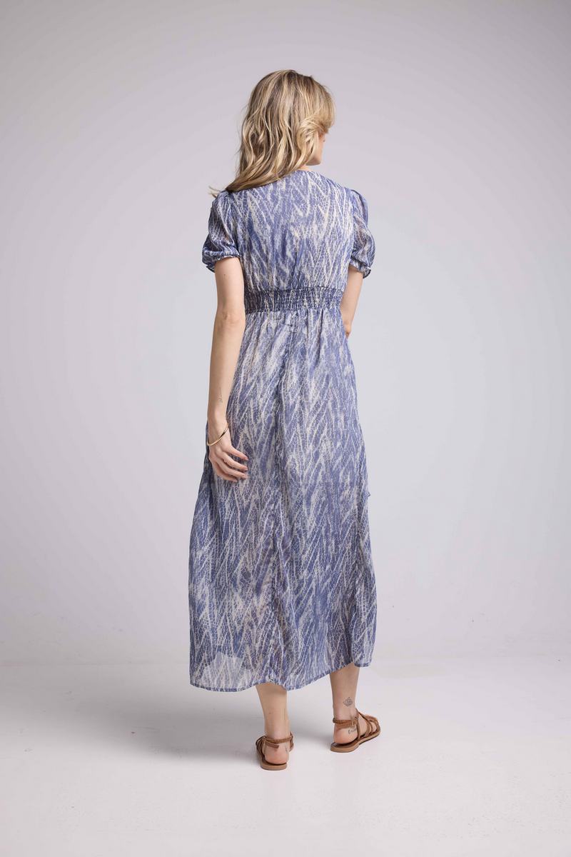 Robe Longue Manches Courtes - Serpent Bleu