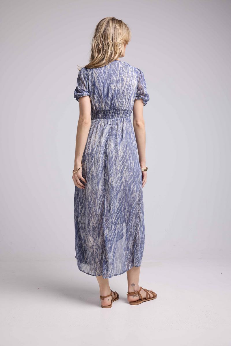 Robe Longue Manches Courtes - Serpent Bleu