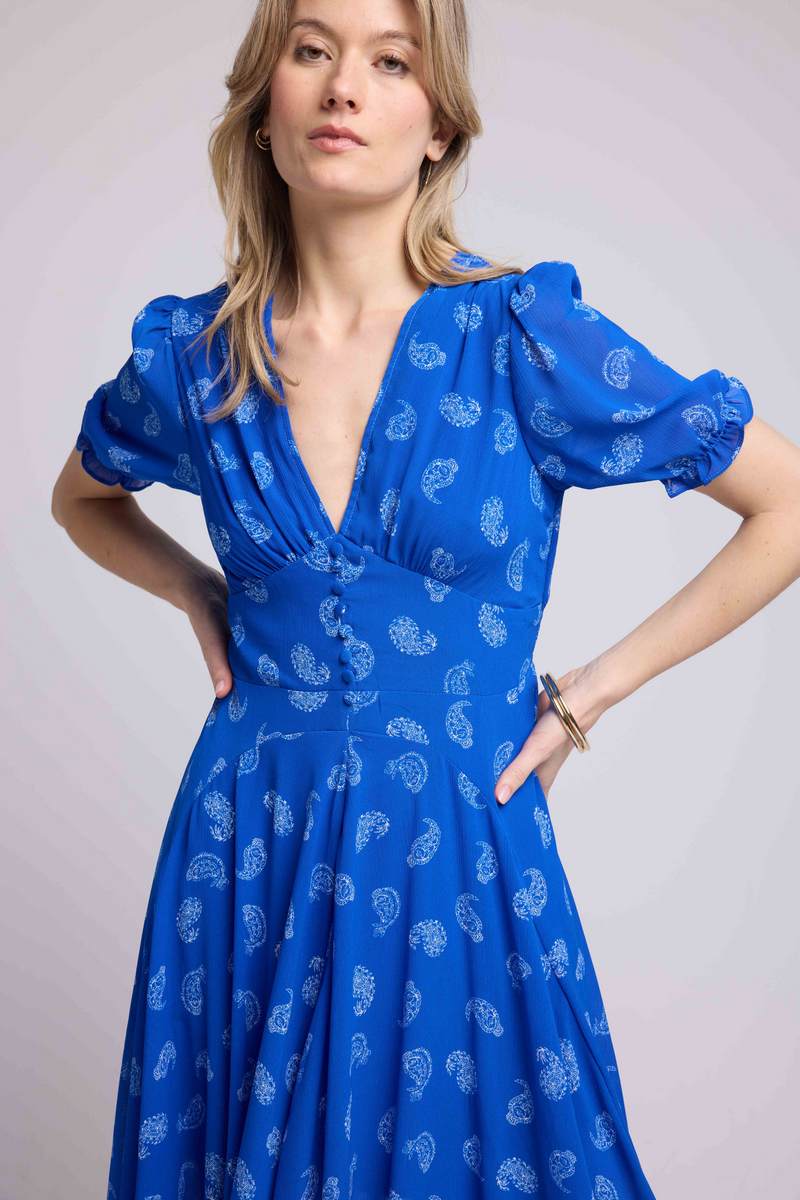 Robe Longue Manches Courtes - Bandana Bleu