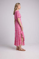 Robe Longue Manches Courtes - Leopard Rose