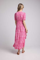 Robe Longue Manches Courtes - Leopard Rose