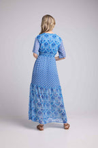 Robe Longue Manches Courtes - Bandana Bleu