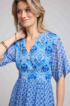 Robe Longue Manches Courtes - Bandana Bleu