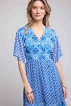 Robe Longue Manches Courtes - Bandana Bleu