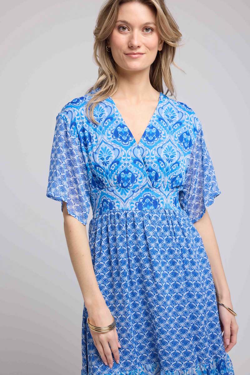Robe Longue Manches Courtes - Bandana Bleu