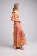 Vestido largo de manga corta - Amarillo Naranja Púrpura
