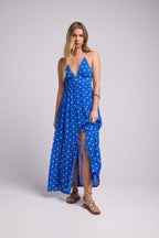 Vestido Largo de Tirantes - Lunares Azules