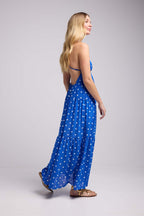 Vestido Largo de Tirantes - Lunares Azules