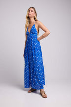 Vestido Largo de Tirantes - Lunares Azules