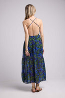 Robe Long Bretelles - Fleurs Khaki Bleu