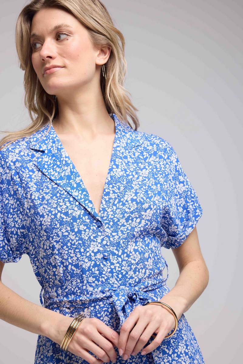 Short Sleeve Short Dress - Blue