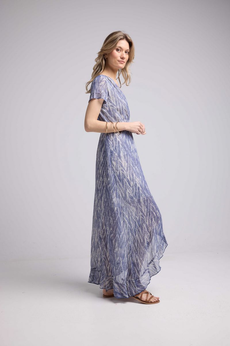 Robe Long Manches Courtes - Print Bleu