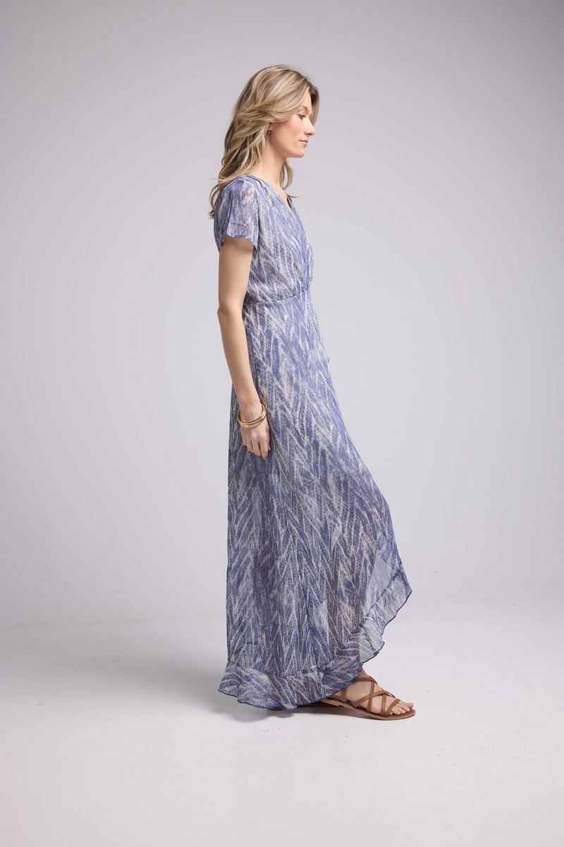 Robe Long Manches Courtes - Print Bleu