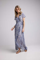 Robe Long Manches Courtes - Print Bleu