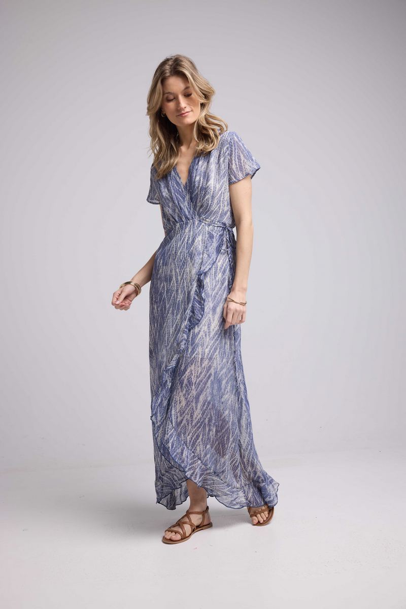 Robe Long Manches Courtes - Print Bleu