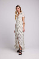 Vestido Largo Manga Corta - Lunares Blancos