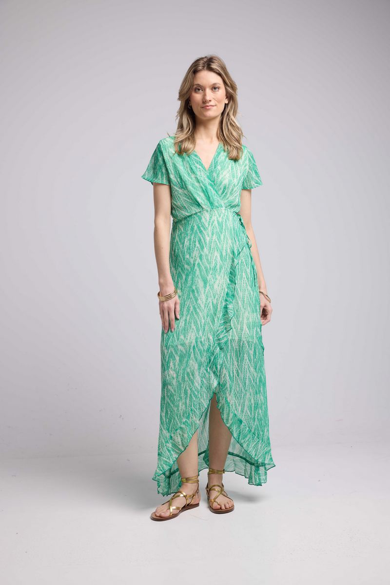 Robe Long Manches Courtes - Print Vert