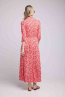 Vestido Largo Manga Larga - Flores Rojas