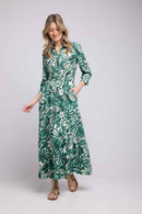 Vestido Largo Manga Larga - Verde Oscuro Blanco
