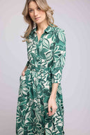 Vestido Largo Manga Larga - Verde Oscuro Blanco