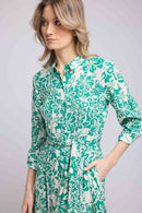 Long Sleeve Long Dress - Green White