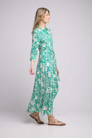 Long Sleeve Long Dress - Green White