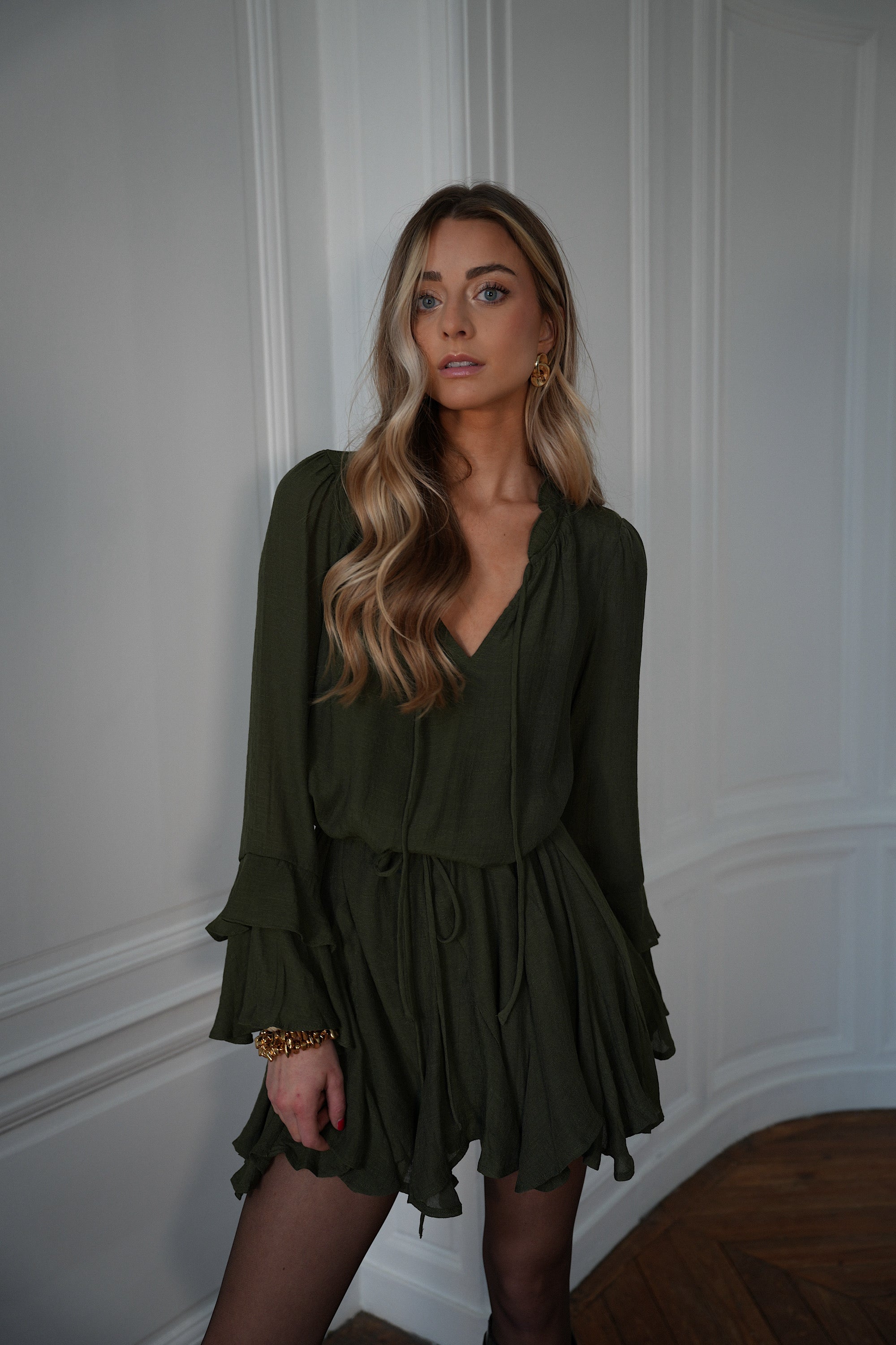Vestido Edda con volantes - Caqui