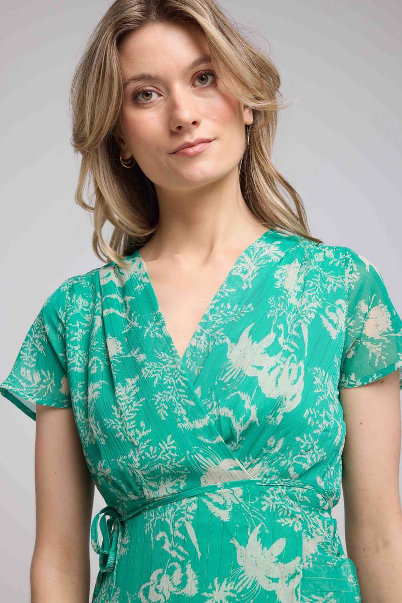 Robe Courte Manches Courtes - Print Vert