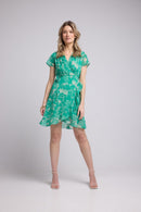 Robe Courte Manches Courtes - Print Vert