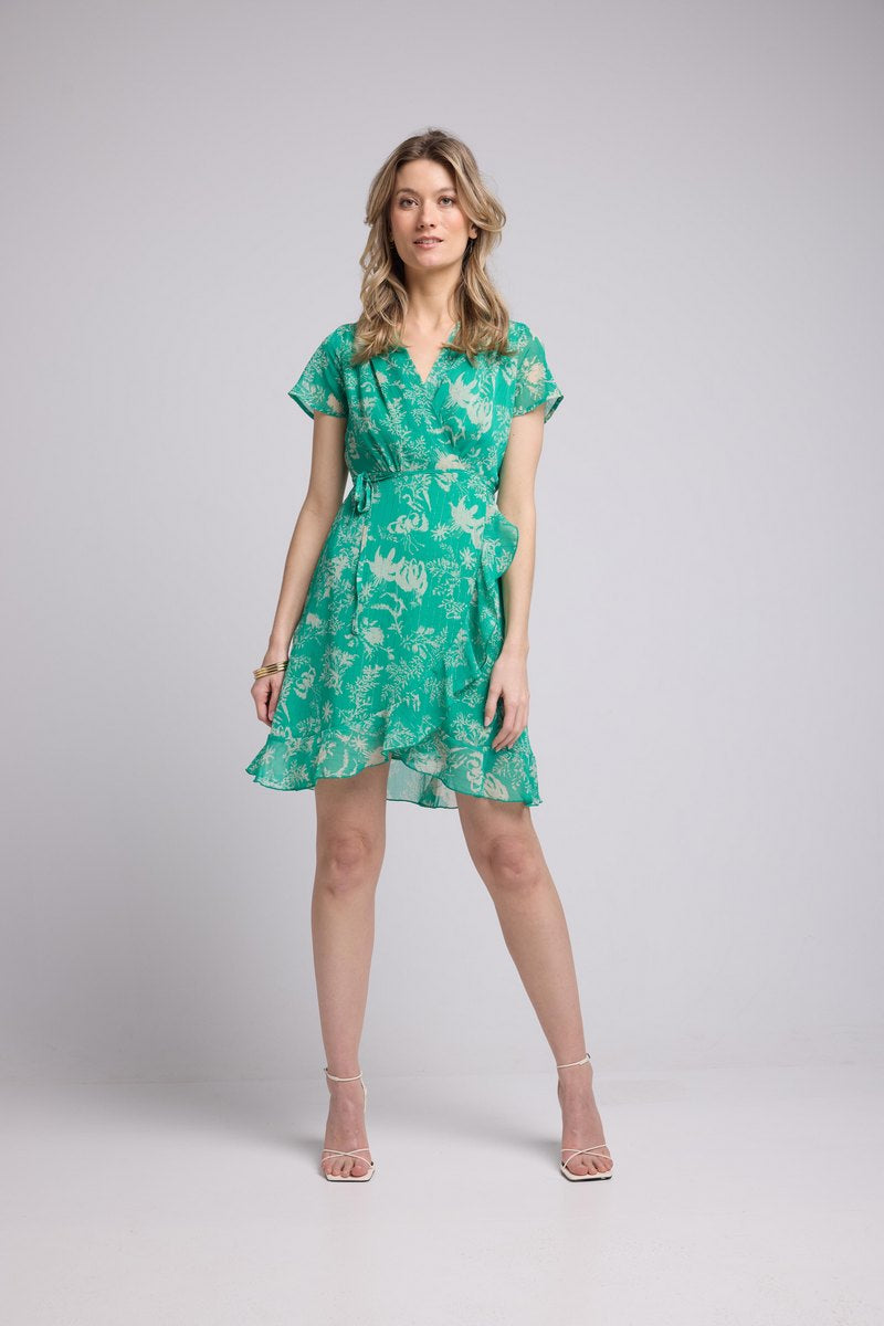 Robe Courte Manches Courtes - Print Vert
