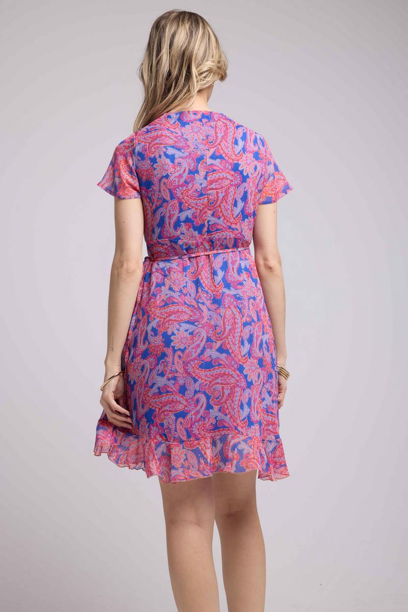 Robe Courte Manches Courtes - Cachemire Bleu Rose