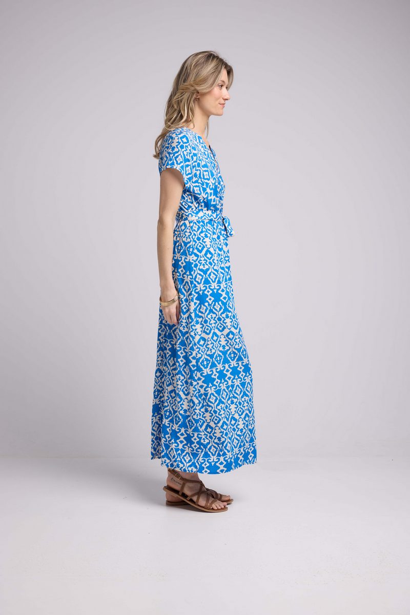 Robe Longue Manches Courtes - Inka Bleu