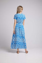 Robe Longue Manches Courtes - Inka Bleu