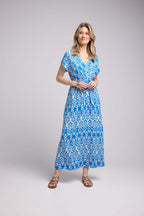 Robe Longue Manches Courtes - Inka Bleu