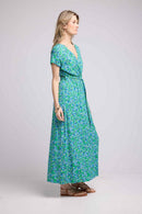 Short Sleeve Long Dress - Green Blue