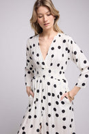 Robe Longue Manches Longues - Pois Noir Blanc