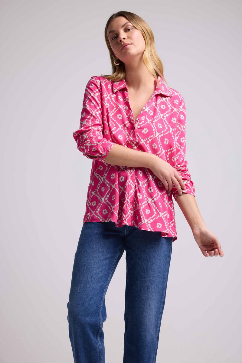 Long Sleeve Blouse - Print Rose