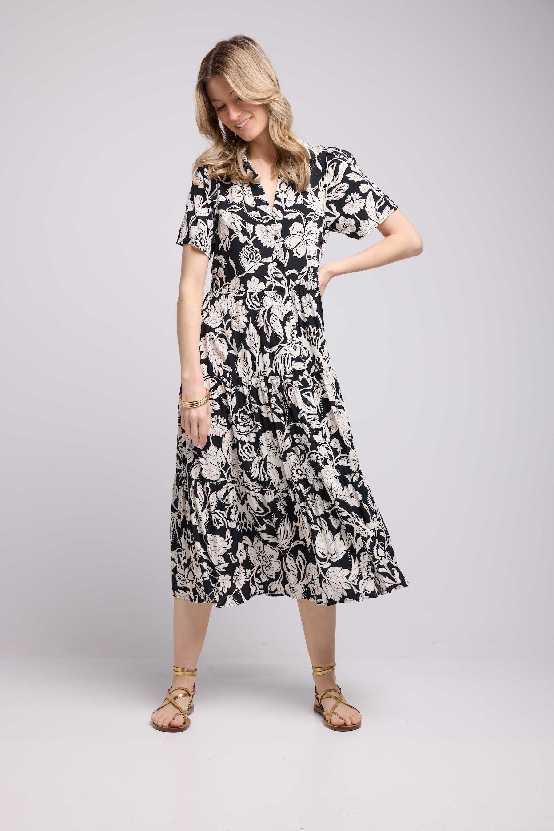 Long Short Sleeve Dress - Black