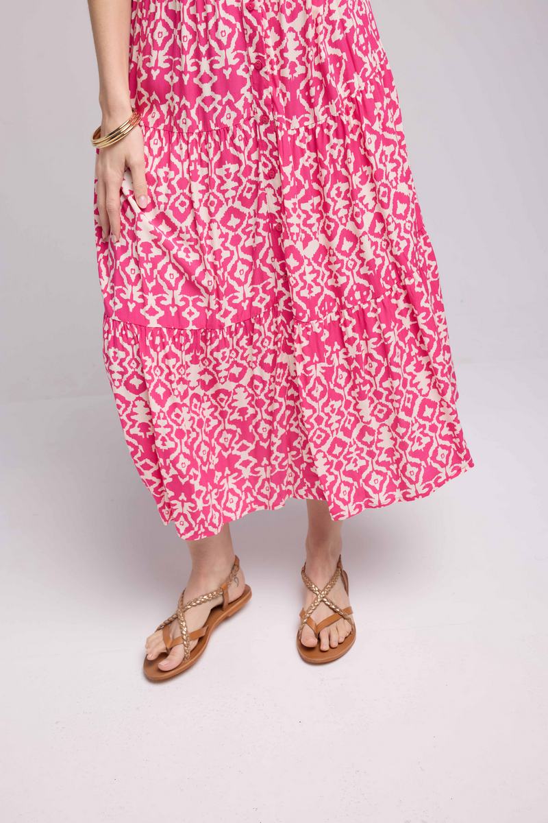 Short Sleeve Long Dress - Pink