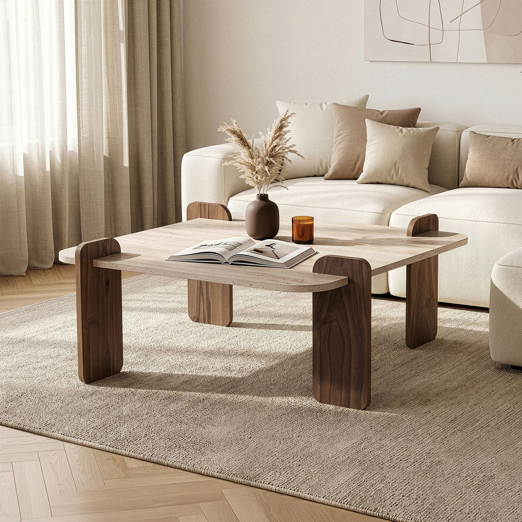 Marais Coffee Tables - Travertine / Walnut