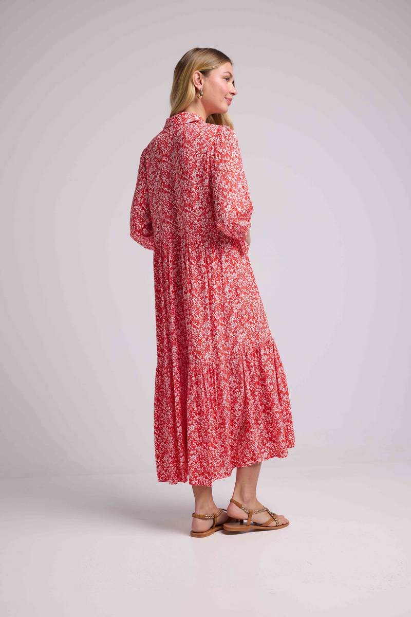 Robe Long Manches Longues - Fleurs Rouge