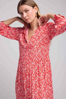 Robe Long Manches Longues - Fleurs Rouge