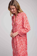 Vestido Largo Manga Larga - Flores Rojas
