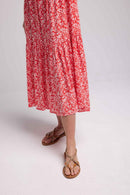 Robe Long Manches Longues - Fleurs Rouge